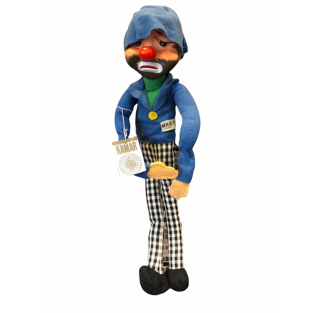 Kamar Vtg 1966‎ Jock the Hobo Doll 14" Sad Clown Plush Body Vinyl Head Japan Tag